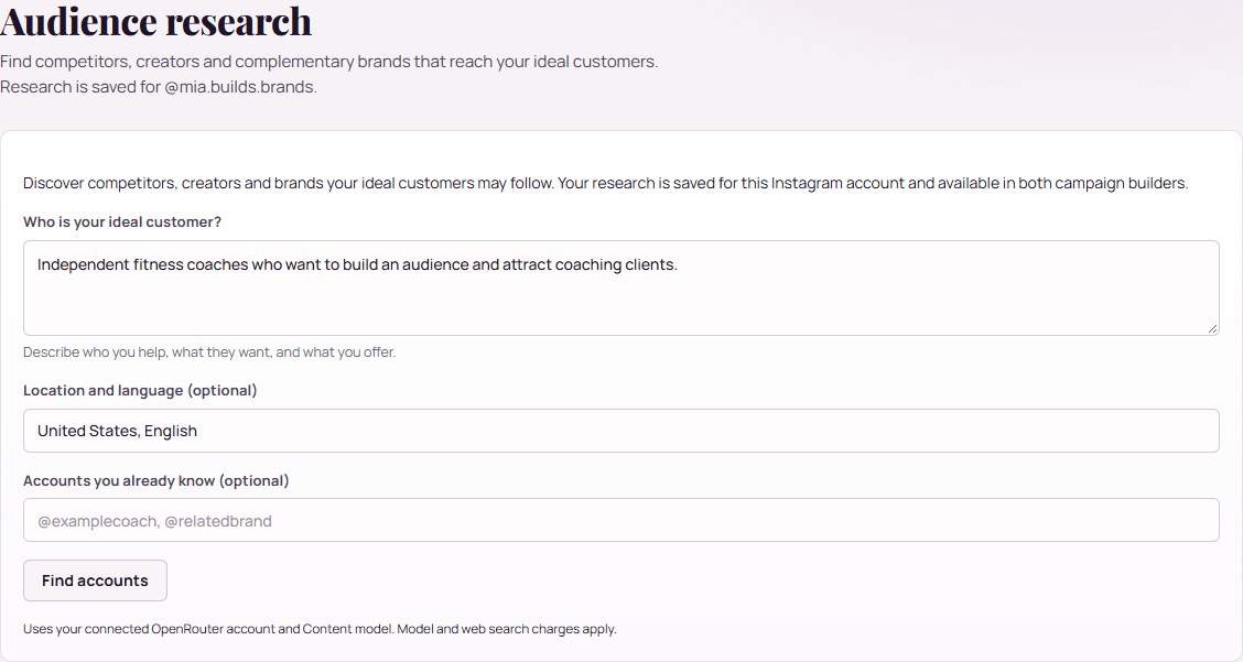GramFather audience research screen with demonstration inputs